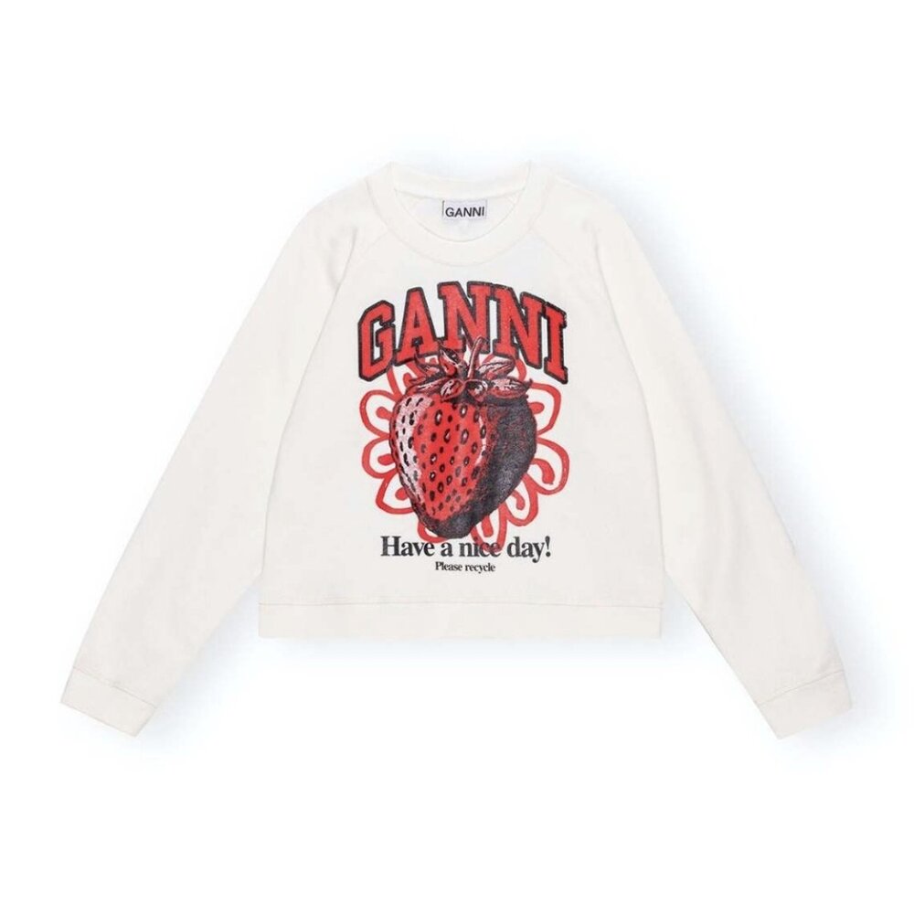 NWT Ganni Isoli Strawberry Sweatshirt in Vanilla Ice (XXS)